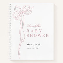 Gastenboek voor babyshower met lange roze lint mei
