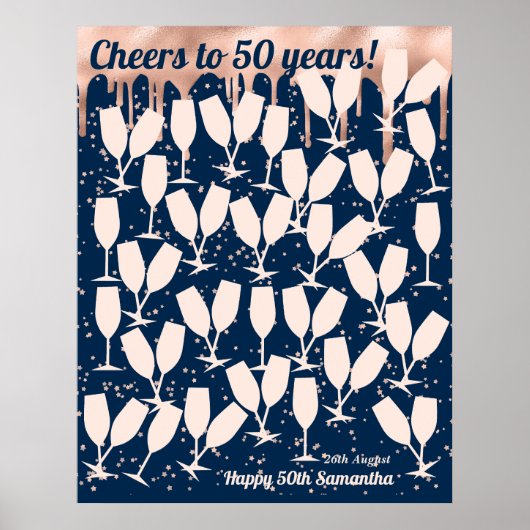 Gastenboek voor Rose's 50e verjaardag - Proost op  Poster (Voorkant)