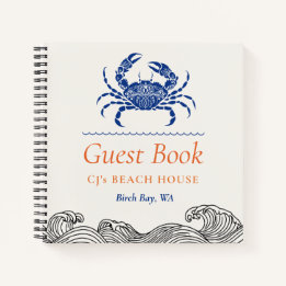 Gastenboek voor strandhuis Blauwe Krab Oceaan golv Notitieboek