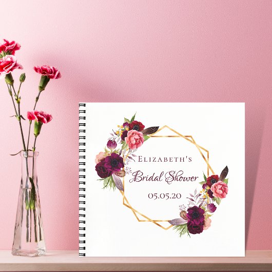 Gastenboek vrijgezellenfeest florals bordeaux wit notitieboek