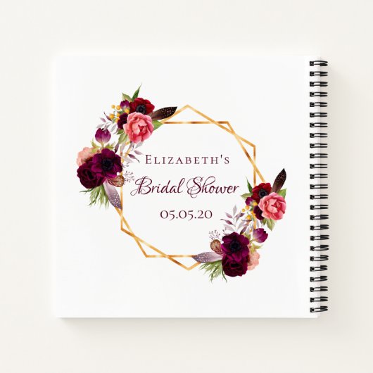 Gastenboek vrijgezellenfeest florals bordeaux wit notitieboek (Achterkant)