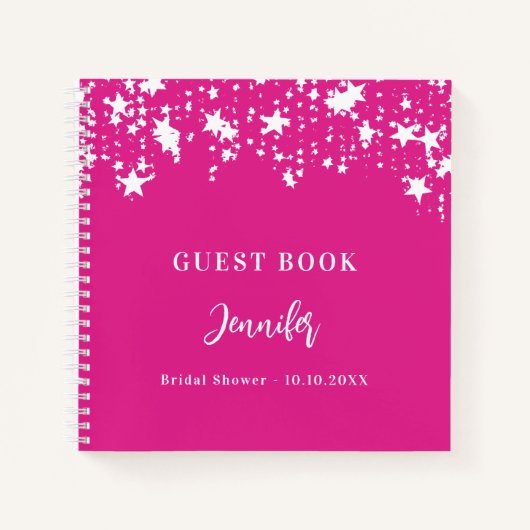 Gastenboek vrijgezellenfeest roze witte sterren notitieboek (Voorkant)