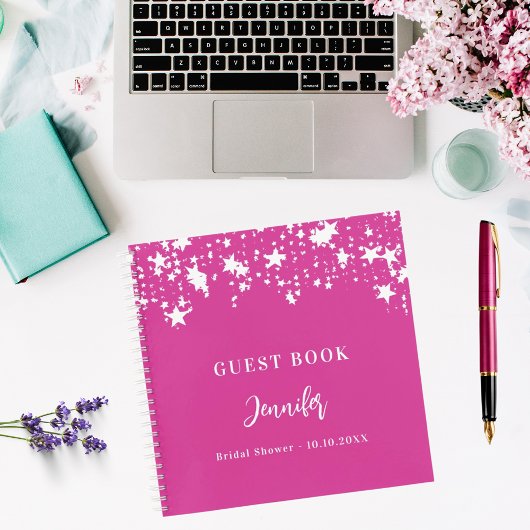 Gastenboek vrijgezellenfeest roze witte sterren notitieboek