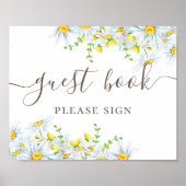 Gastenboek. Waterverf daisy calligraphy bruiloft Poster (Voorkant)
