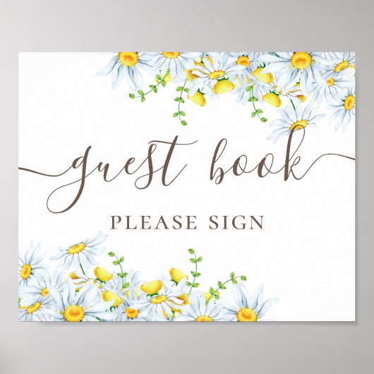 Gastenboek. Waterverf daisy calligraphy bruiloft Poster (Voorkant)