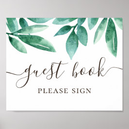Gastenboek. Waterverf groen bos bruiloft Poster