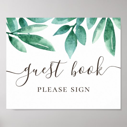 Gastenboek. Waterverf groen bos bruiloft Poster (Voorkant)