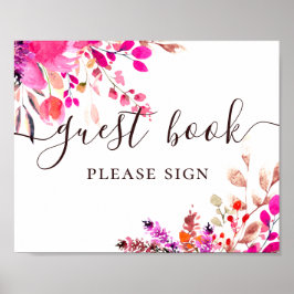Gastenboek. Waterverf roze bloemenscript bruiloft Poster