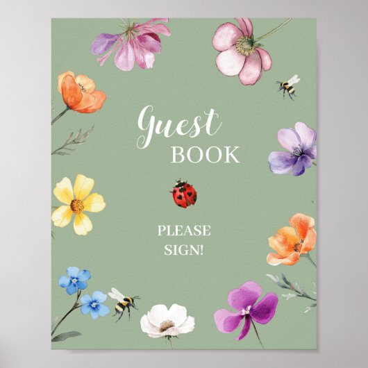 Gastenboek Wildflower Lovebug Feestbord Poster (Voorkant)