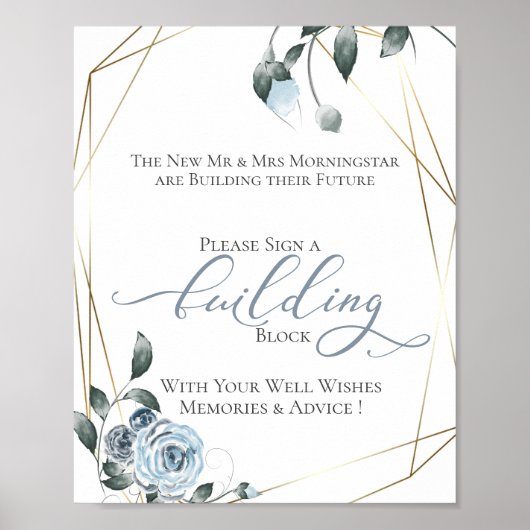 Gastenbouwsteen Stoffig Blauw Bloemen Teken Poster (Voorkant)