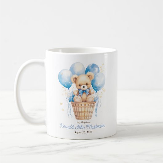 Gastencadeau met ballon Teddybeer voor jongensdoop Koffiemok (Links)