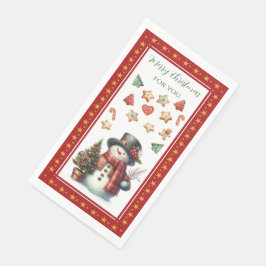 Gastendoek met Sneeuwman & Kerstkoekjes Rood Servet
