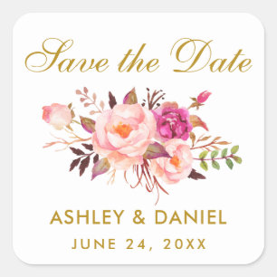 Gastenkalender De datum opslaan Pink Floral Vierkante Sticker