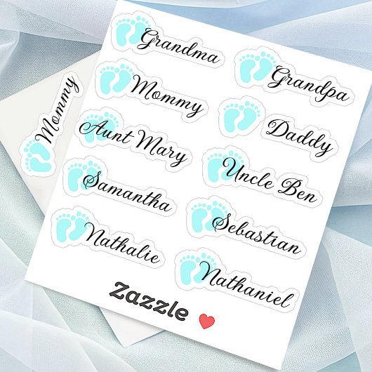 Gastenlijst 10 Namen Calligrafie Blauwe Voetafdruk Sticker