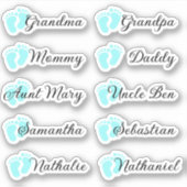 Gastenlijst 10 Namen Calligrafie Blauwe Voetafdruk Sticker (Voorkant)