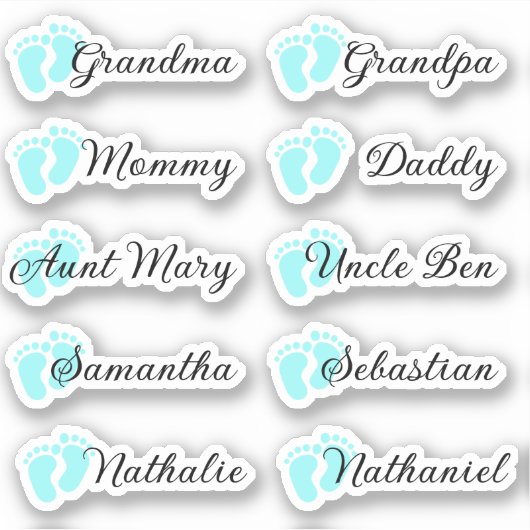 Gastenlijst 10 Namen Calligrafie Blauwe Voetafdruk Sticker (Voorkant)