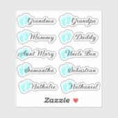 Gastenlijst 10 Namen Calligrafie Blauwe Voetafdruk Sticker (Vel)