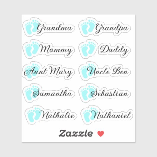 Gastenlijst 10 Namen Calligrafie Blauwe Voetafdruk Sticker (Vel)