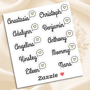 Gastenlijst 10 Namen Grappig Pret Geel Spreekwolk Sticker
