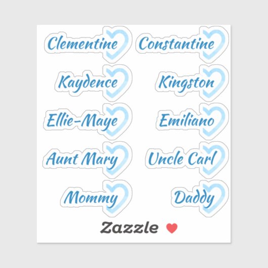 Gastenlijst 10 Namen Kalligrafie Half Heart Blue Sticker (Vel)