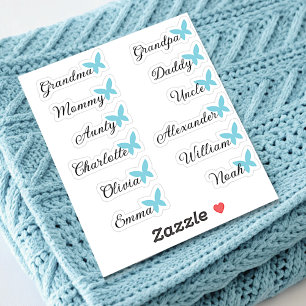 Gastenlijst 12 Namen Calligrafie Blauwe Vlinder Sticker