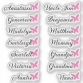 Gastenlijst 14 Namen Calligrafie Roze Vlinder Sticker (Voorkant)
