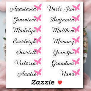 Gastenlijst 14 Namen Kalligrafie Roze Vlinder Sticker
