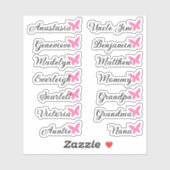 Gastenlijst 14 Namen Kalligrafie Roze Vlinder Sticker (Vel)