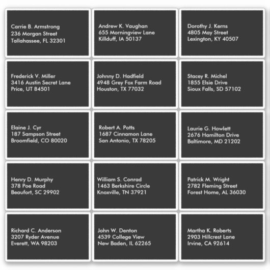 Gastenlijst Naam Adres Aangepast Zwart Wit Sticker (Voorkant)