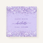 Gastenverjaardag vioollavender glitter name notitieboek (Voorkant)