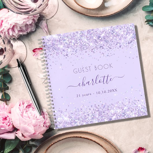 Gastenverjaardag vioollavender glitter name notitieboek