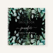 Gastenverjaardag zwarte eucalyptusbos notitieboek (Voorkant)