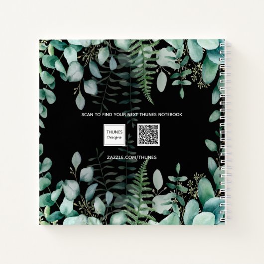 Gastenverjaardag zwarte eucalyptusbos notitieboek (Achterkant)