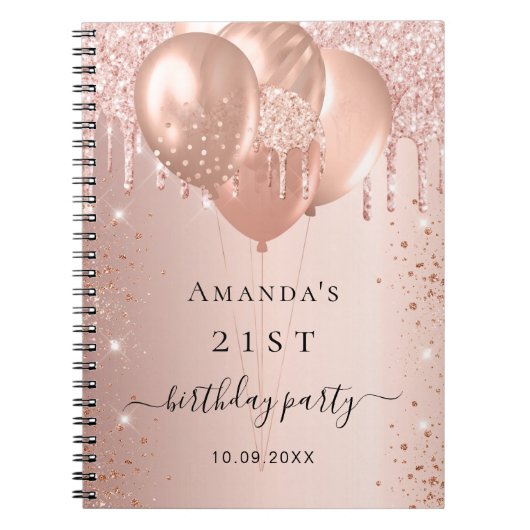 Gastenverjaardagsfeest roos gouden bloedige glitte notitieboek (Voorkant)