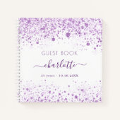 Gastenverjaardagsviolet monogram witte glitter notitieboek (Voorkant)