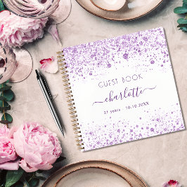 Gastenverjaardagsviolet monogram witte glitter notitieboek