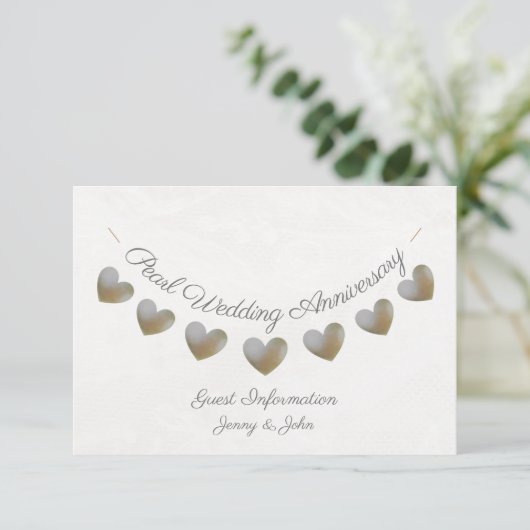 Gastinformatie 30e parelhuwelijksjubileum informatiekaartje (Staand voorkant)