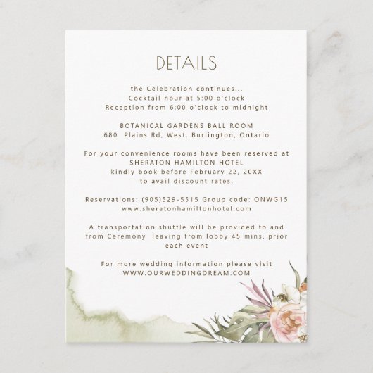 Gastinformatie Palm Leaves Bloemengroen Details Informatiekaartje (Voorkant)