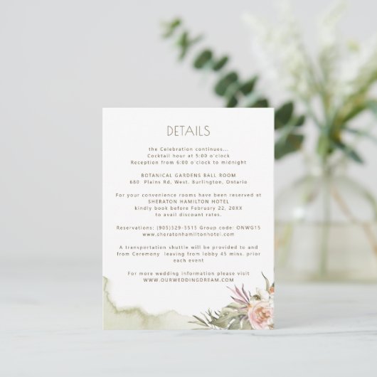 Gastinformatie Palm Leaves Bloemengroen Details Informatiekaartje (Staand voorkant)