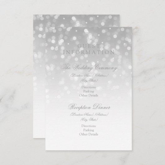 Gastinformatie Silver Bokeh Sparkle Lights Informatiekaartje (Voorkant / Achterkant)