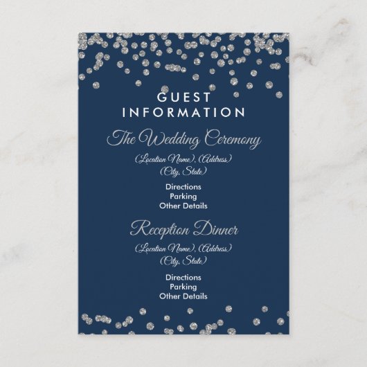 Gastinformatie Silver Glitter Confetti Navy Informatiekaartje (Voorkant)