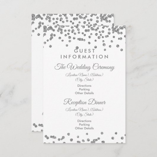 Gastinformatie Silver Glitter Confetti White Informatiekaartje (Voorkant / Achterkant)
