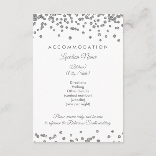 Gastinformatie Silver Glitter Confetti White Informatiekaartje (Achterkant)