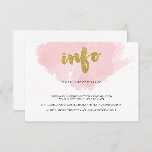Gastinformatie voor Gold en Blush Waterverf Informatiekaartje (Voorkant / Achterkant)