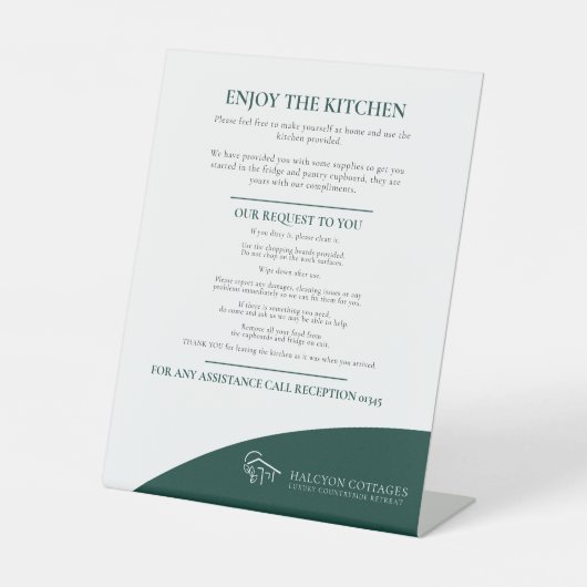 Gastkeuken donkergroen onroerend goed verhuur bedr reclamebord met voetstuk (Voorkant)