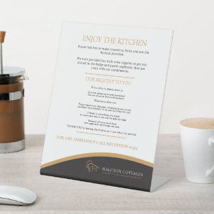 Gastkeuken zwart goud woning verhuur bedrijf reclamebord met voetstuk