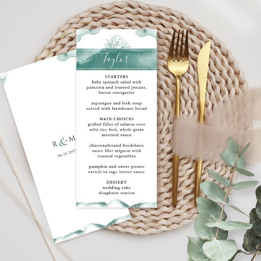 Gastnaam, Groen, Sage Waterverf Bruiloft Menu