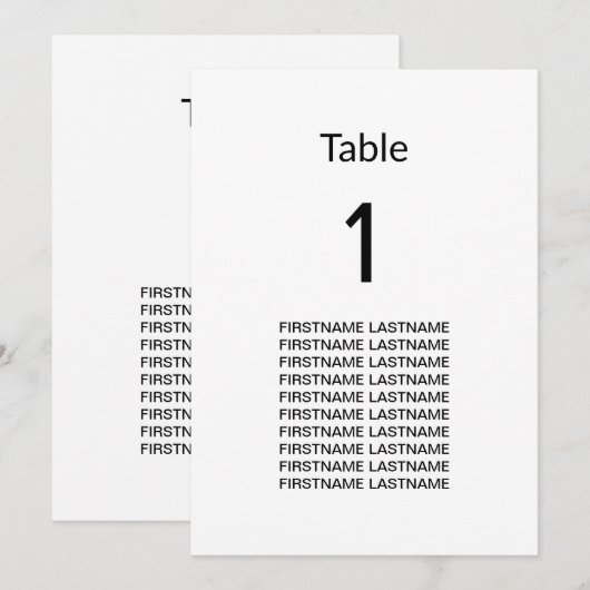 Gastnamen Clean Simple Modern Table Kaart (Voorkant / Achterkant)