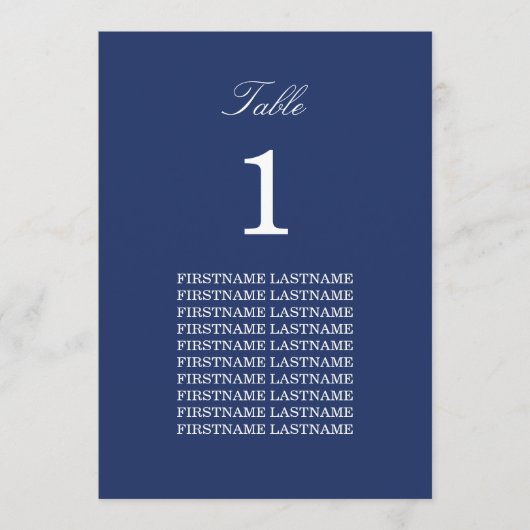 Gastnamen Navy Blue Table Kaart (Voorkant)