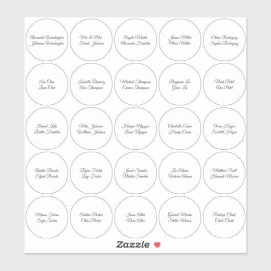 Gastnamen op 25 witte cirkels sticker (Vel)